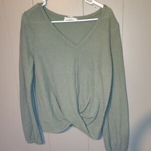 Double Zero Light Green V-Neck Blouse